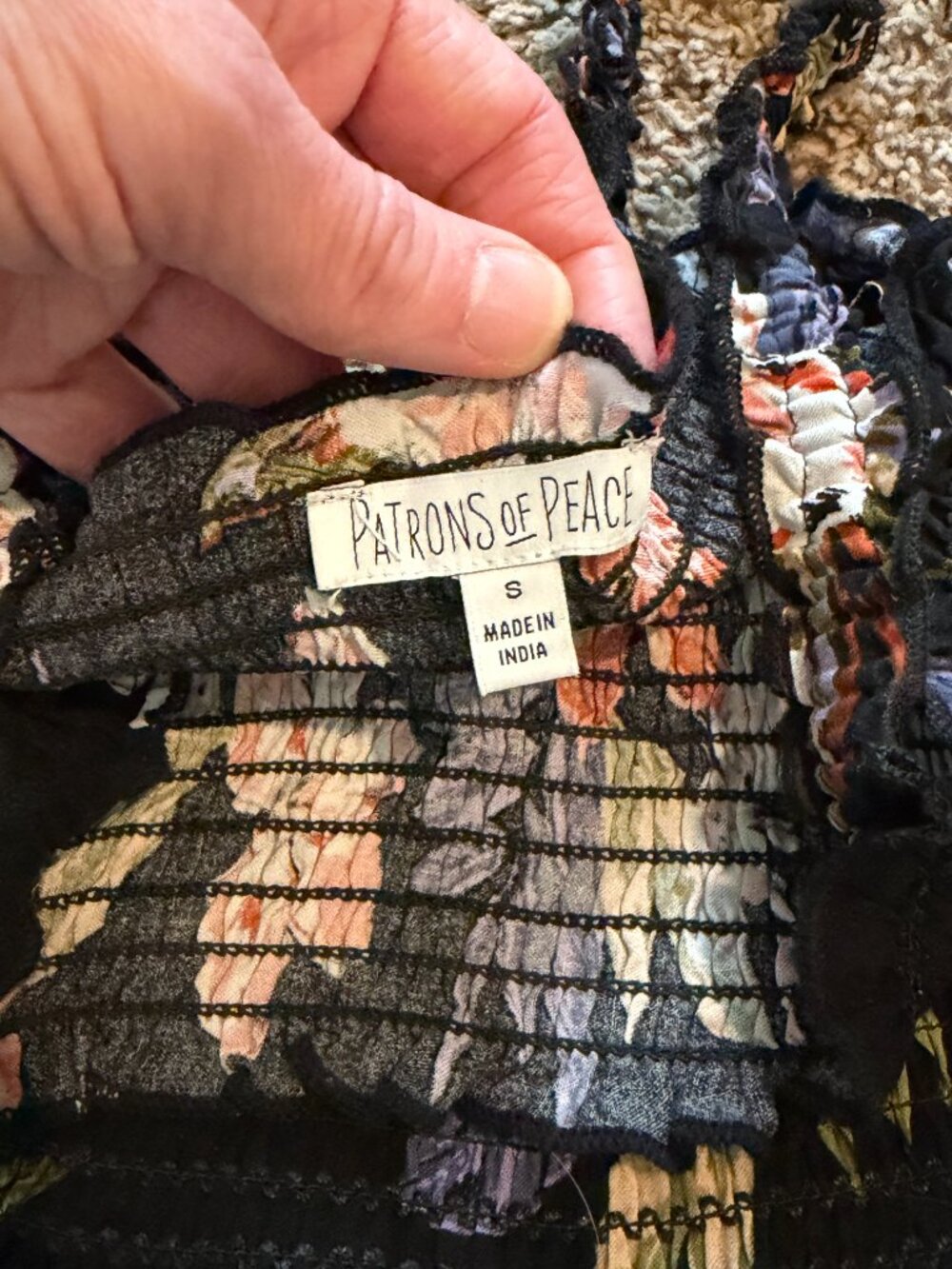 Patrons of Peace Black Pink Floral Smocked Tank S Cottagecore - Picture 6 of 10